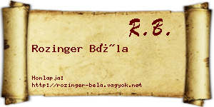 Rozinger Béla névjegykártya