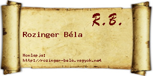 Rozinger Béla névjegykártya